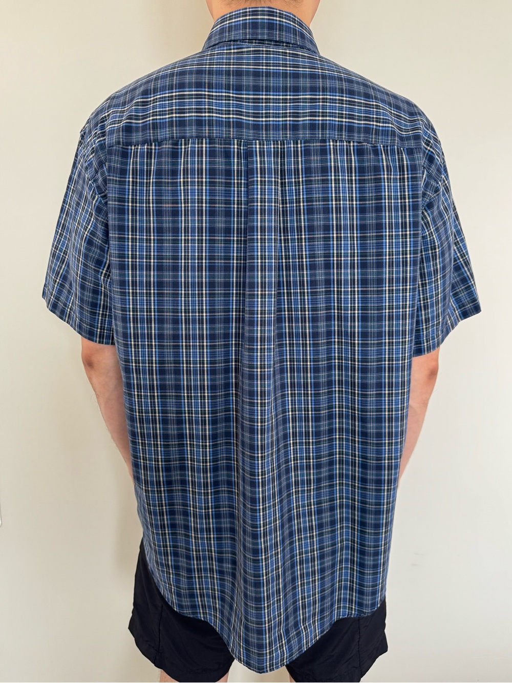 Van Heusen Navy and White Plaid Short-Sleeve Button-Down Shirt